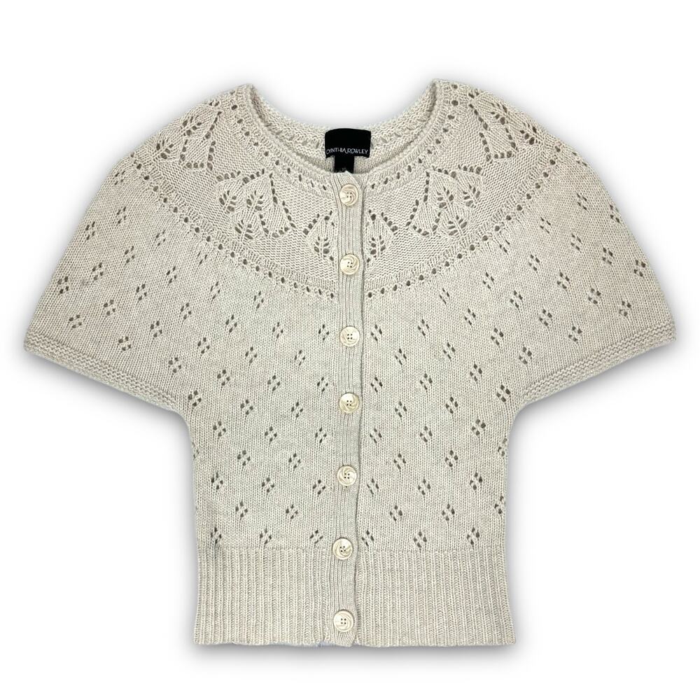 Cynthia Rowley Soft Angora Blend Cream Sweater Short Sleeve Button Front Size XS - Picture 5 of 7